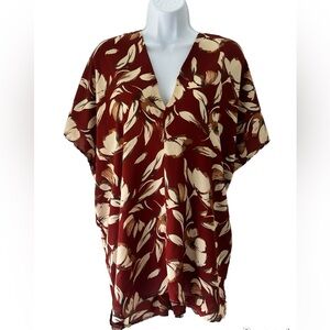 Adrienne Maroon and Cream Floral Blouse